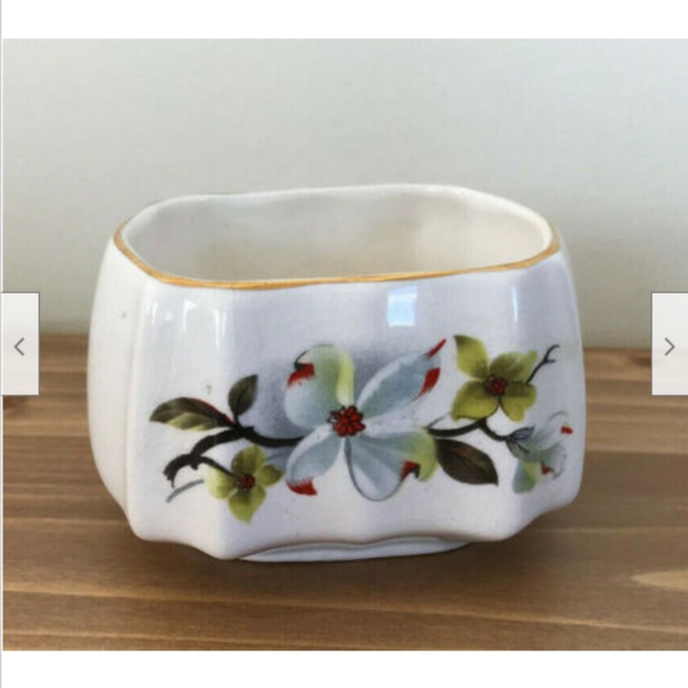 English Dogwood Sugar Bowl Sandland Ware England Vintage Vanity Trinket Dish